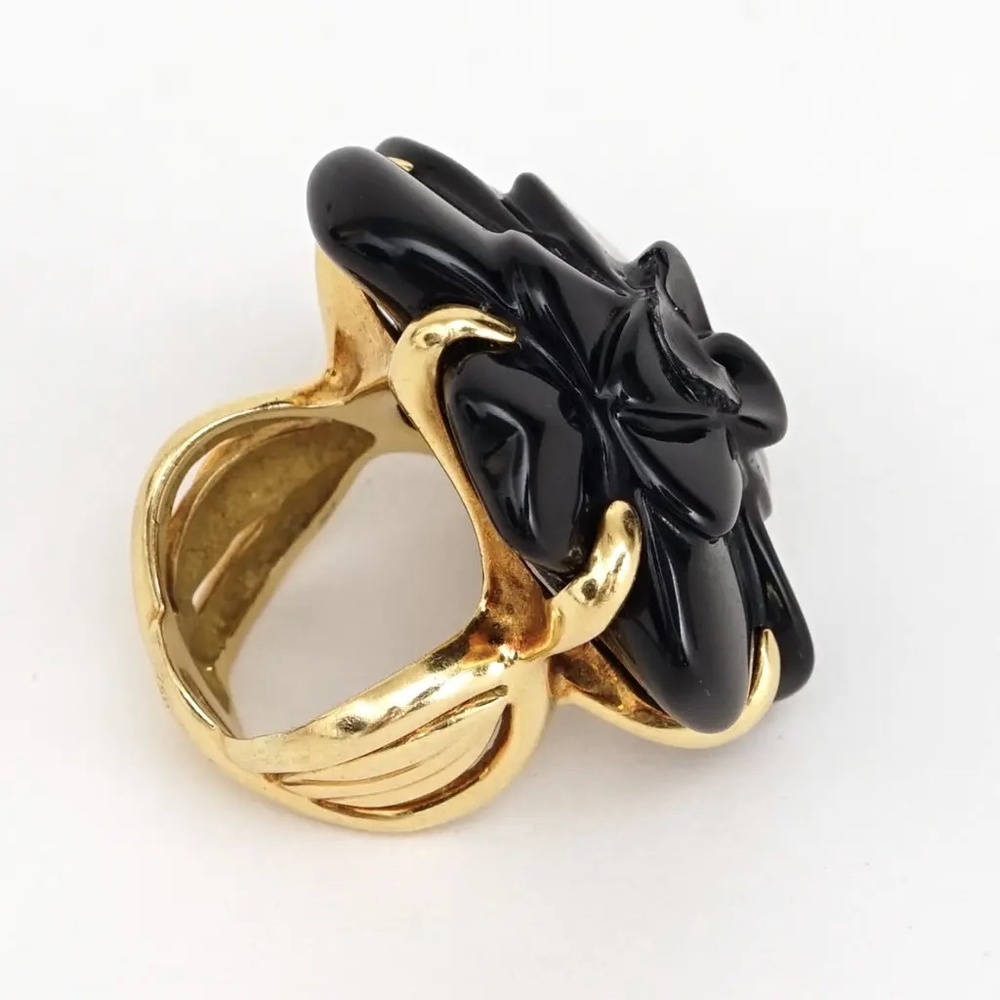 CHANEL Camellia Onyx Ring K18 Yellow Gold Ring Size 4.5 - Picture 6 of 10